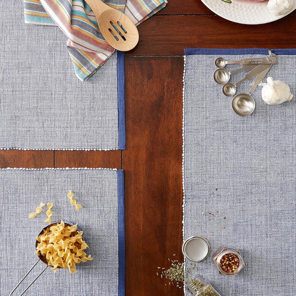 DII French Blue EcoFriendly Chambray Fine Ribbed Placemat 6 Piece